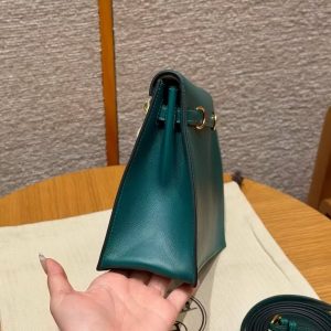 Hermes Kelly Danse 22 Bag Handmade In Swift Calfskin Leather Gold Hardware W0 Vert Bosphore - Image 17