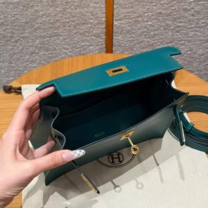 Hermes Kelly Danse 22 Bag Handmade In Swift Calfskin Leather Gold Hardware W0 Vert Bosphore - Image 16