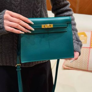 Hermes Kelly Danse 22 Bag Handmade In Swift Calfskin Leather Gold Hardware W0 Vert Bosphore - Image 13