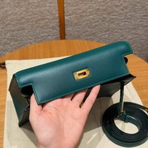 Hermes Kelly Danse 22 Bag Handmade In Swift Calfskin Leather Gold Hardware W0 Vert Bosphore - Image 10