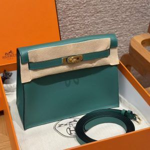 Hermes Kelly Danse 22 Bag Handmade In Swift Calfskin Leather Gold Hardware z6 Makachite