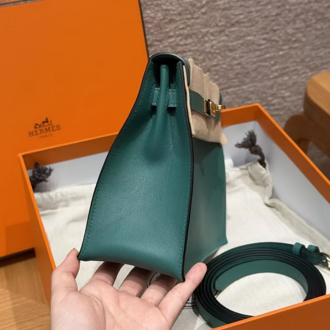 Hermes Kelly Danse 22 Bag Handmade In Swift Calfskin Leather Gold Hardware z6 Makachite - Image 19