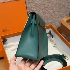Hermes Kelly Danse 22 Bag Handmade In Swift Calfskin Leather Gold Hardware z6 Makachite - Image 18