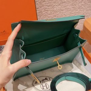 Hermes Kelly Danse 22 Bag Handmade In Swift Calfskin Leather Gold Hardware z6 Makachite - Image 16