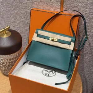 Hermes Kelly Danse 22 Bag Handmade In Swift Calfskin Leather Gold Hardware z6 Makachite - Image 13