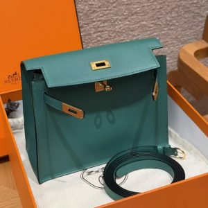 Hermes Kelly Danse 22 Bag Handmade In Swift Calfskin Leather Gold Hardware z6 Makachite - Image 12