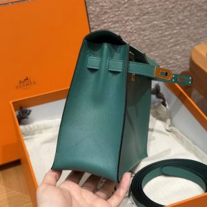 Hermes Kelly Danse 22 Bag Handmade In Swift Calfskin Leather Gold Hardware z6 Makachite - Image 11