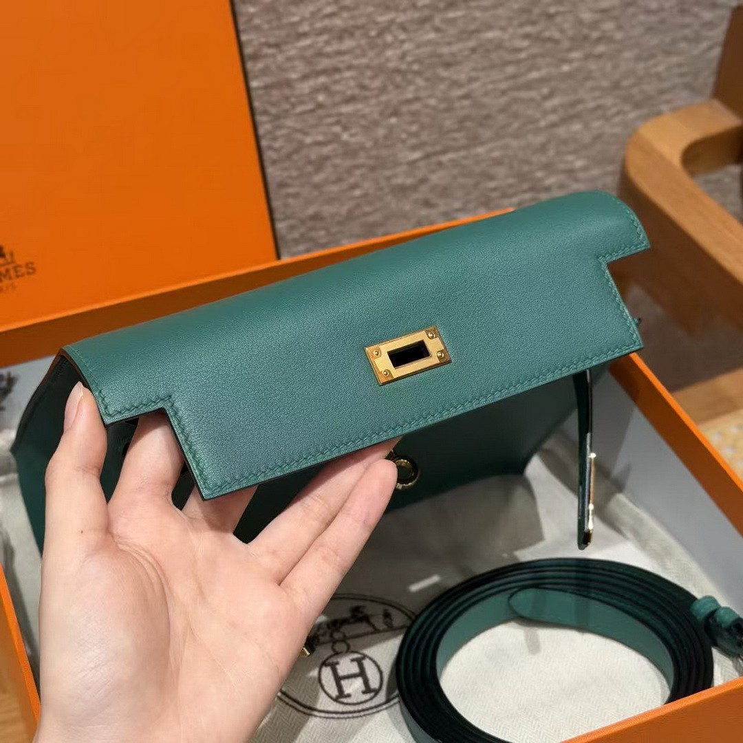 Hermes Kelly Danse 22 Bag Handmade In Swift Calfskin Leather Gold Hardware z6 Makachite - Image 10