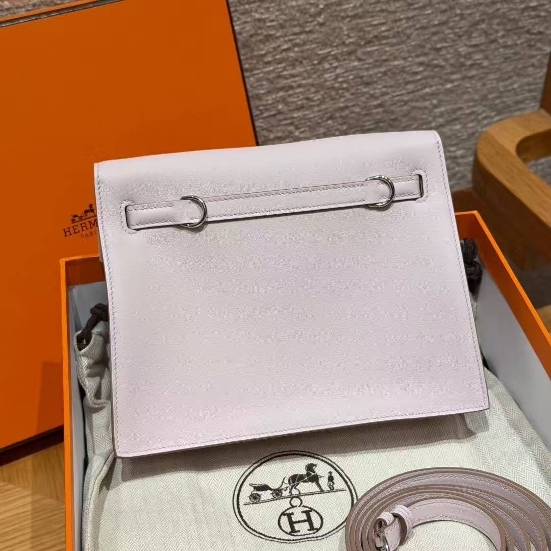 Hermes Kelly Danse 22 Bag Handmade In Swift Calfskin Leather Silver Hardware 09 Mauve Pale - Image 2