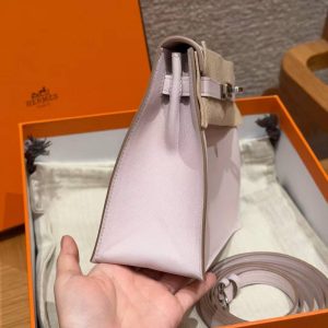 Hermes Kelly Danse 22 Bag Handmade In Swift Calfskin Leather Silver Hardware 09 Mauve Pale - Image 17