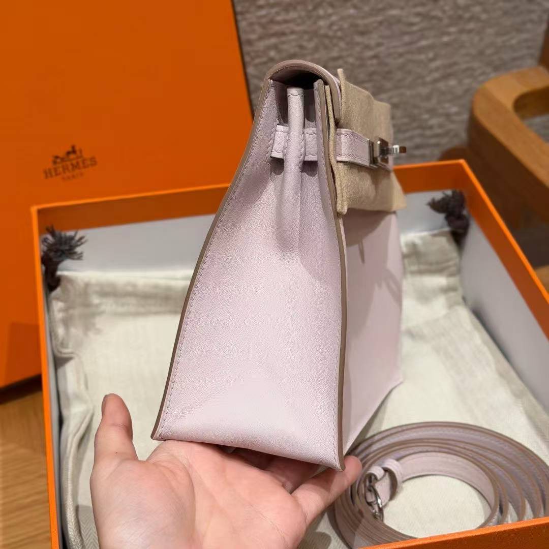 Hermes Kelly Danse 22 Bag Handmade In Swift Calfskin Leather Silver Hardware 09 Mauve Pale - Image 17