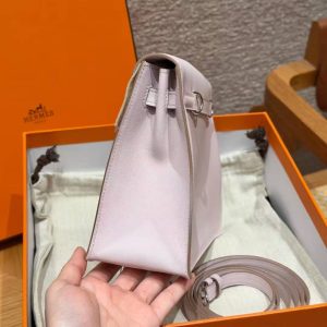 Hermes Kelly Danse 22 Bag Handmade In Swift Calfskin Leather Silver Hardware 09 Mauve Pale - Image 16