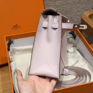Hermes Kelly Danse 22 Bag Handmade In Swift Calfskin Leather Silver Hardware 09 Mauve Pale - Image 10