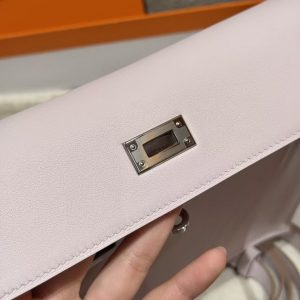 Hermes Kelly Danse 22 Bag Handmade In Swift Calfskin Leather Silver Hardware 09 Mauve Pale - Image 8