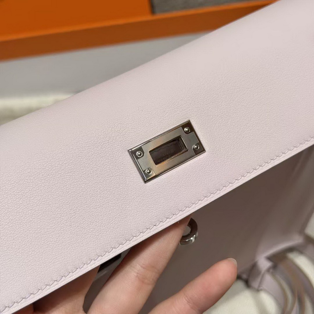 Hermes Kelly Danse 22 Bag Handmade In Swift Calfskin Leather Silver Hardware 09 Mauve Pale - Image 8