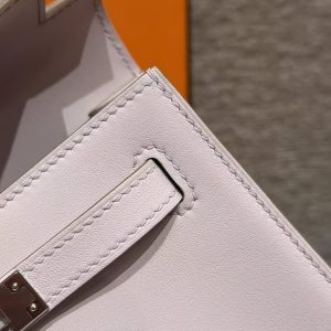 Hermes Kelly Danse 22 Bag Handmade In Swift Calfskin Leather Silver Hardware 09 Mauve Pale - Image 7