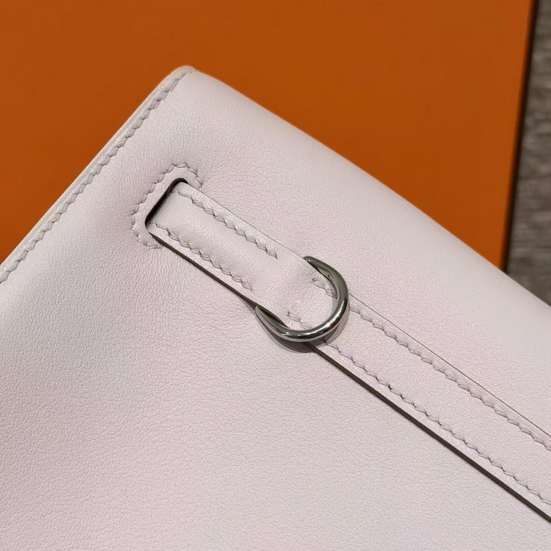 Hermes Kelly Danse 22 Bag Handmade In Swift Calfskin Leather Silver Hardware 09 Mauve Pale - Image 5