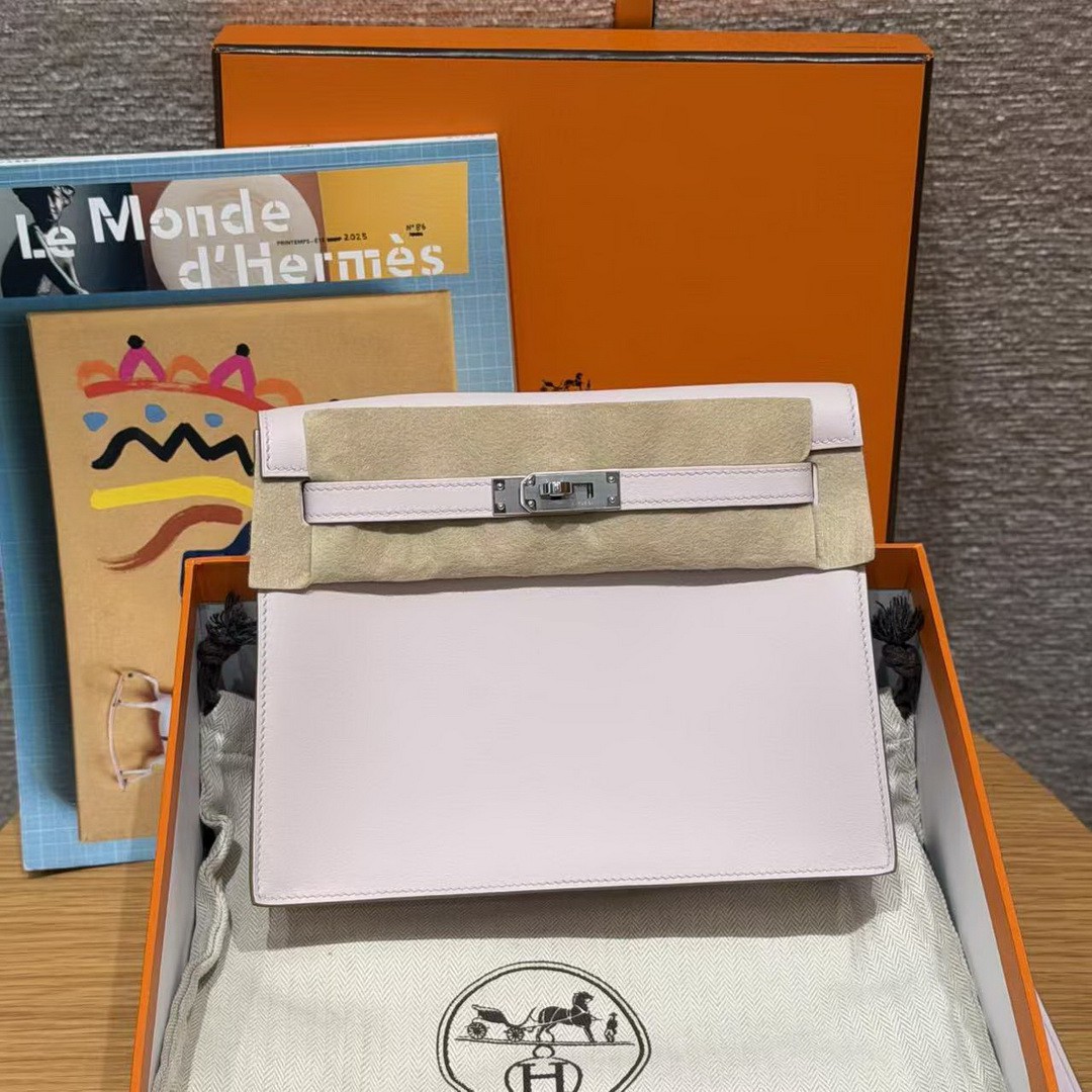Hermes Kelly Danse 22 Bag Handmade In Swift Calfskin Leather Silver Hardware 09 Mauve Pale - Image 3