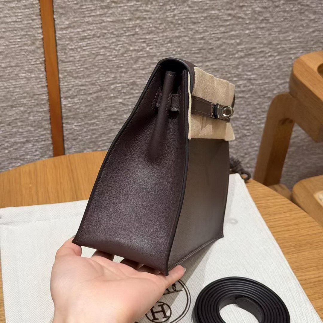Hermes Kelly Danse 22 Bag Handmade In Swift Calfskin Leather Silver Hardware 0G Rouga Seller - Image 24