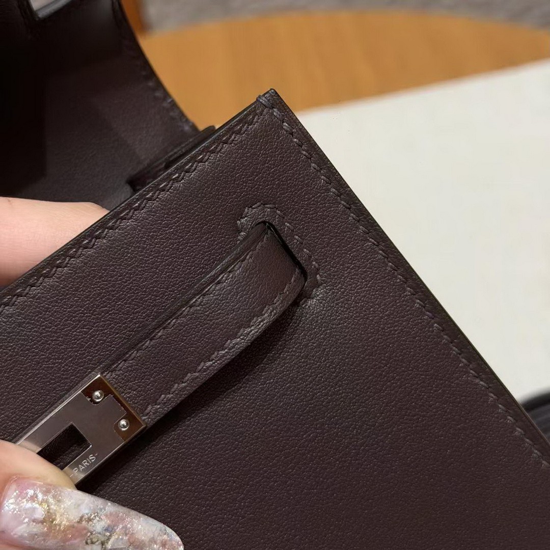 Hermes Kelly Danse 22 Bag Handmade In Swift Calfskin Leather Silver Hardware 0G Rouga Seller - Image 9