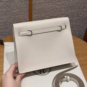 Hermes Kelly Danse 22 Bag Handmade In Swift Calfskin Leather Silver Hardware 10 Craie - Image 2