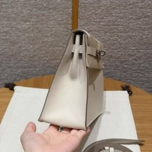 Hermes Kelly Danse 22 Bag Handmade In Swift Calfskin Leather Silver Hardware 10 Craie - Image 20