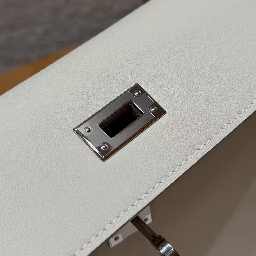 Hermes Kelly Danse 22 Bag Handmade In Swift Calfskin Leather Silver Hardware 10 Craie - Image 11