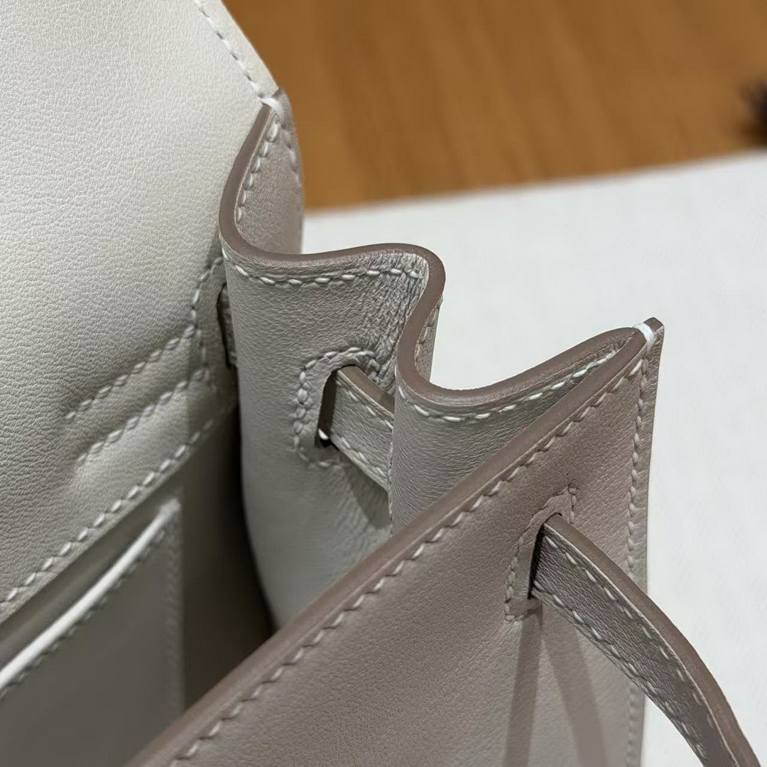 Hermes Kelly Danse 22 Bag Handmade In Swift Calfskin Leather Silver Hardware 10 Craie - Image 10