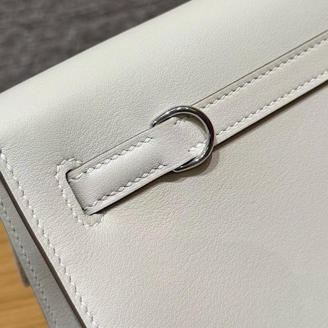 Hermes Kelly Danse 22 Bag Handmade In Swift Calfskin Leather Silver Hardware 10 Craie - Image 7