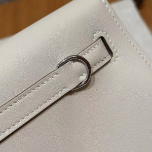 Hermes Kelly Danse 22 Bag Handmade In Swift Calfskin Leather Silver Hardware 10 Craie - Image 6