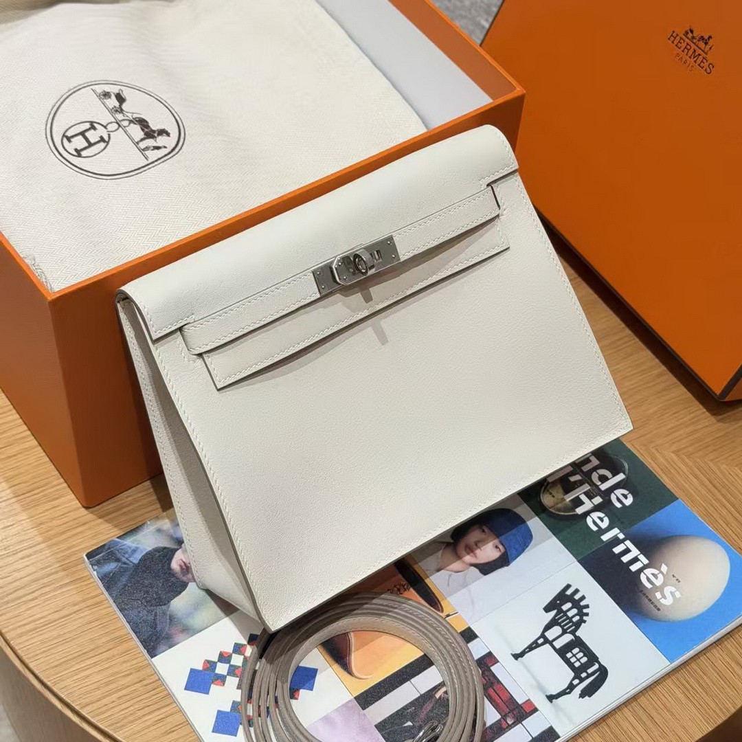 Hermes Kelly Danse 22 Bag Handmade In Swift Calfskin Leather Silver Hardware 10 Craie - Image 3