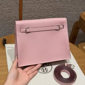 Hermes Kelly Danse 22 Bag Handmade In Swift Calfskin Leather Silver Hardware 3q Rose Sakura - Image 2