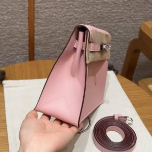 Hermes Kelly Danse 22 Bag Handmade In Swift Calfskin Leather Silver Hardware 3q Rose Sakura - Image 25