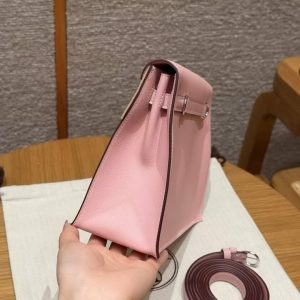 Hermes Kelly Danse 22 Bag Handmade In Swift Calfskin Leather Silver Hardware 3q Rose Sakura - Image 24