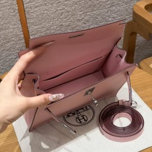 Hermes Kelly Danse 22 Bag Handmade In Swift Calfskin Leather Silver Hardware 3q Rose Sakura - Image 22