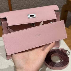 Hermes Kelly Danse 22 Bag Handmade In Swift Calfskin Leather Silver Hardware 3q Rose Sakura - Image 19