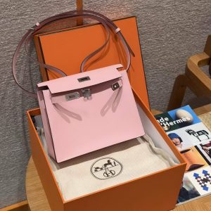 Hermes Kelly Danse 22 Bag Handmade In Swift Calfskin Leather Silver Hardware 3q Rose Sakura - Image 18