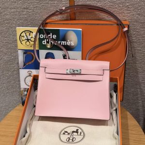 Hermes Kelly Danse 22 Bag Handmade In Swift Calfskin Leather Silver Hardware 3q Rose Sakura - Image 17