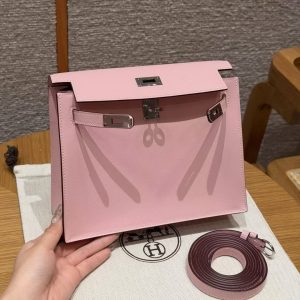 Hermes Kelly Danse 22 Bag Handmade In Swift Calfskin Leather Silver Hardware 3q Rose Sakura - Image 16