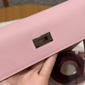 Hermes Kelly Danse 22 Bag Handmade In Swift Calfskin Leather Silver Hardware 3q Rose Sakura - Image 14