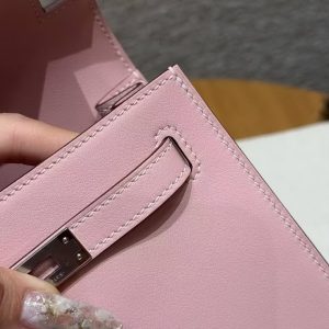 Hermes Kelly Danse 22 Bag Handmade In Swift Calfskin Leather Silver Hardware 3q Rose Sakura - Image 13