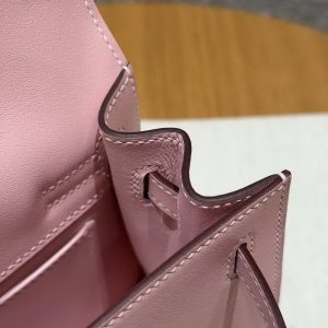 Hermes Kelly Danse 22 Bag Handmade In Swift Calfskin Leather Silver Hardware 3q Rose Sakura - Image 12