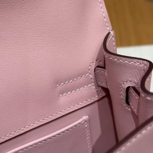 Hermes Kelly Danse 22 Bag Handmade In Swift Calfskin Leather Silver Hardware 3q Rose Sakura - Image 11