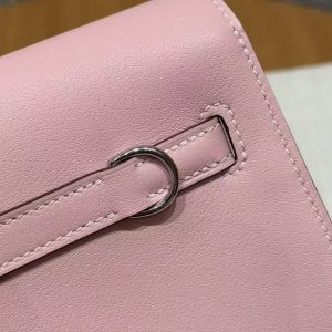 Hermes Kelly Danse 22 Bag Handmade In Swift Calfskin Leather Silver Hardware 3q Rose Sakura - Image 10