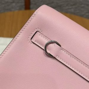 Hermes Kelly Danse 22 Bag Handmade In Swift Calfskin Leather Silver Hardware 3q Rose Sakura - Image 9