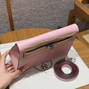 Hermes Kelly Danse 22 Bag Handmade In Swift Calfskin Leather Silver Hardware 3q Rose Sakura - Image 8