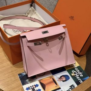 Hermes Kelly Danse 22 Bag Handmade In Swift Calfskin Leather Silver Hardware 3q Rose Sakura - Image 5