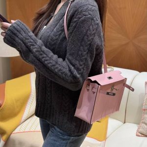 Hermes Kelly Danse 22 Bag Handmade In Swift Calfskin Leather Silver Hardware 3q Rose Sakura - Image 3