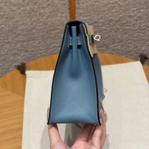 Hermes Kelly Danse 22 Bag Handmade In Swift Calfskin Leather Silver Hardware 75 Blue Jean - Image 2