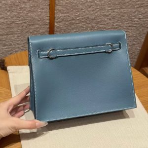 Hermes Kelly Danse 22 Bag Handmade In Swift Calfskin Leather Silver Hardware 75 Blue Jean - Image 22